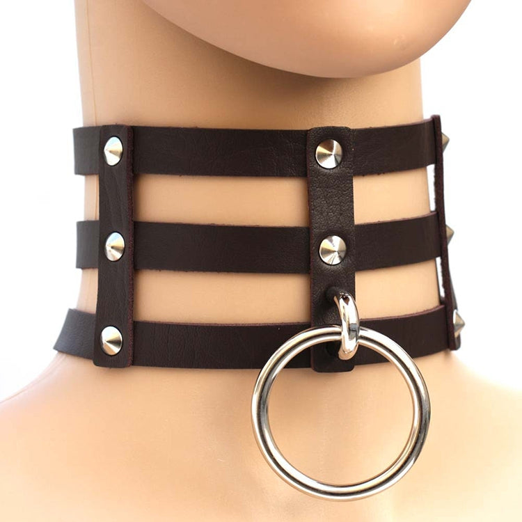 Collana con colletto in pelle con gabbia a 3 file a mano con rivetti gotici punk alla moda Harajuku, (Dark Blue+Yellow+Green), Black, Coffee, 黑+红+黄, DHXQ, Pink, (Green), (White+Dark Blue+Red), (Gold), (Red+White+Green), (Red+White+Red), (Magenta)      ...