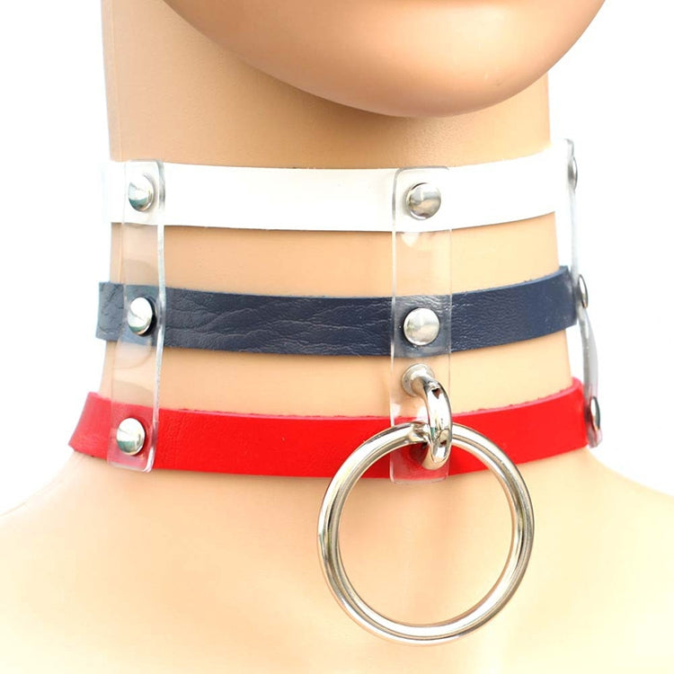 Collana con colletto in pelle con gabbia a 3 file a mano con rivetti gotici punk alla moda Harajuku, (Dark Blue+Yellow+Green), Black, Coffee, 黑+红+黄, DHXQ, Pink, (Green), (White+Dark Blue+Red), (Gold), (Red+White+Green), (Red+White+Red), (Magenta)      ...