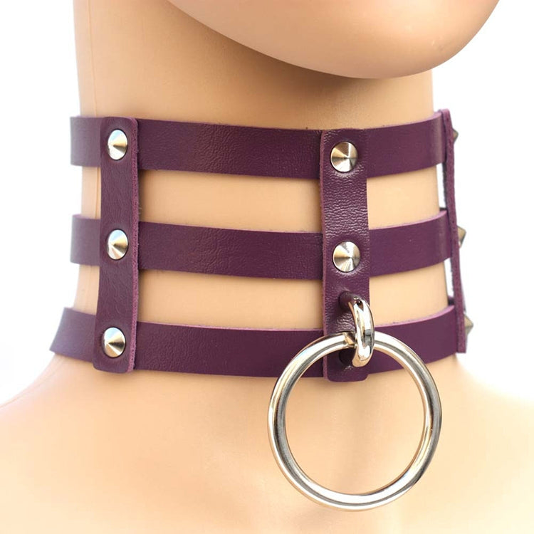 Collana con colletto in pelle con gabbia a 3 file a mano con rivetti gotici punk alla moda Harajuku, (Dark Blue+Yellow+Green), Black, Coffee, 黑+红+黄, DHXQ, Pink, (Green), (White+Dark Blue+Red), (Gold), (Red+White+Green), (Red+White+Red), (Magenta)      ...