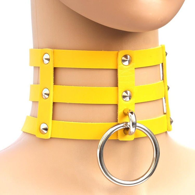 Collana con colletto in pelle con gabbia a 3 file a mano con rivetti gotici punk alla moda Harajuku, (Dark Blue+Yellow+Green), Black, Coffee, 黑+红+黄, DHXQ, Pink, (Green), (White+Dark Blue+Red), (Gold), (Red+White+Green), (Red+White+Red), (Magenta)      ...