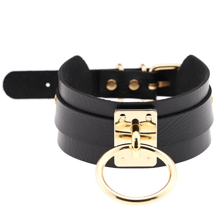 Collana girocollo in pelle PU con anello oro regolabile
