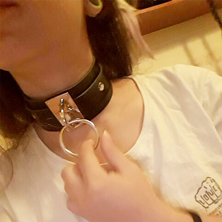 Collana girocollo a forma di O da discoteca con chiusura ad anello larga in argento europeo e americano in pelle PU Harajuku, Silver Ring