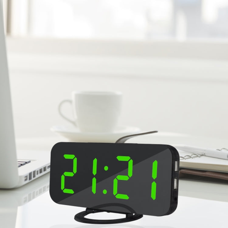 Sveglia multifunzione con display LED riflettente a specchio creativo con funzione snooze e 2 porte di ricarica USB
