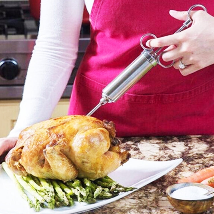 Strumenti di cottura per iniettore di carne di tacchino per condimento a doppio ago siringa in acciaio inossidabile da 60 ml, Stainless Steel Marinade Injector