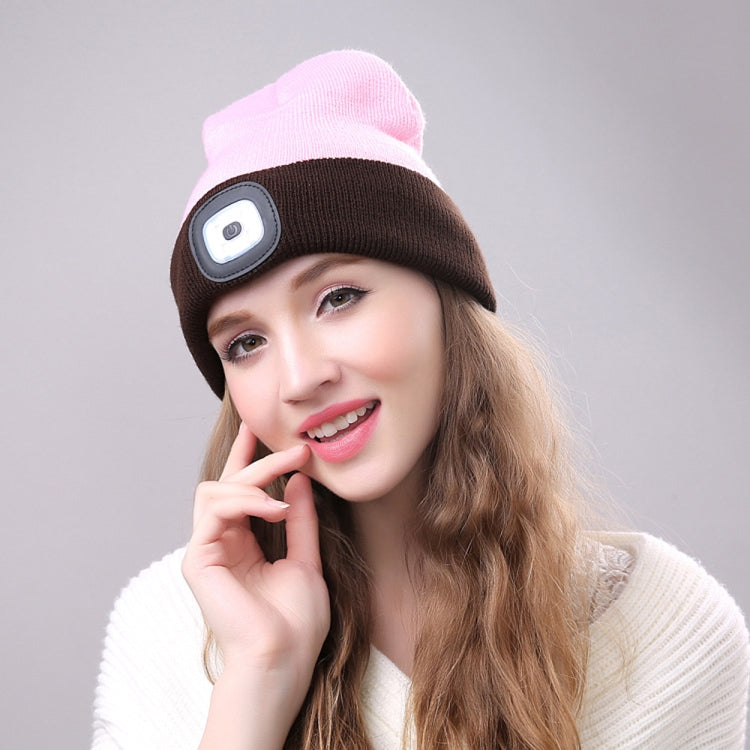 Cappello invernale unisex in maglia di poliacrilonitrile caldo, berretto per adulti con 4 luci a LED, USB Type