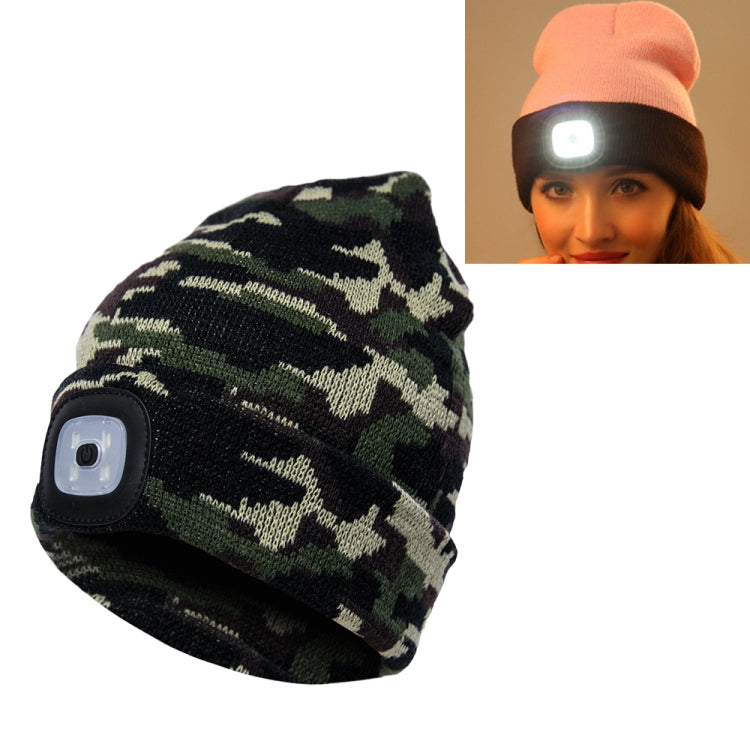 Cappello invernale unisex in maglia di poliacrilonitrile caldo, berretto per adulti con 4 luci a LED, USB Type