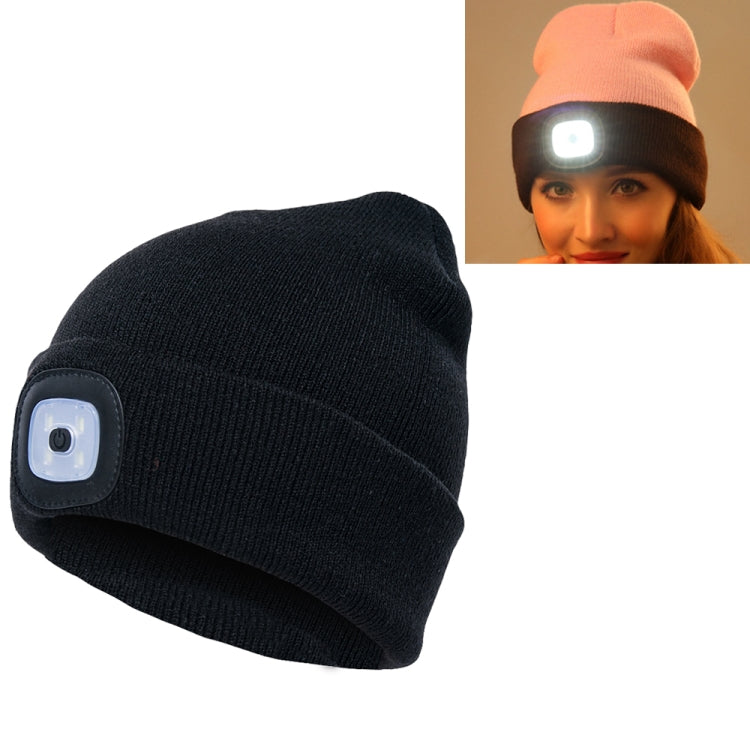 Cappello invernale unisex in maglia di poliacrilonitrile caldo, berretto per adulti con 4 luci a LED, USB Type