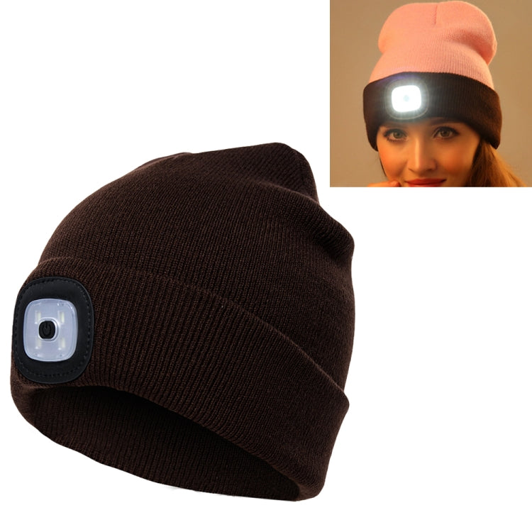 Cappello invernale unisex in maglia di poliacrilonitrile caldo, berretto per adulti con 4 luci a LED, USB Type