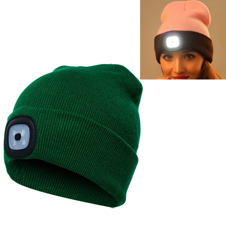 Cappello invernale unisex in maglia di poliacrilonitrile caldo, berretto per adulti con 4 luci a LED, USB Type