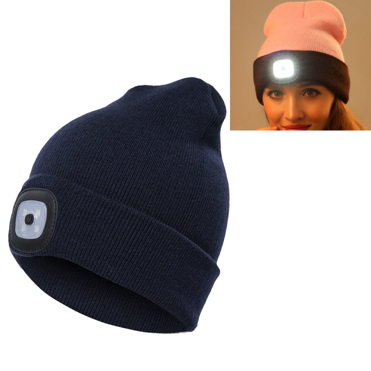 Cappello invernale unisex in maglia di poliacrilonitrile caldo, berretto per adulti con 4 luci a LED, USB Type