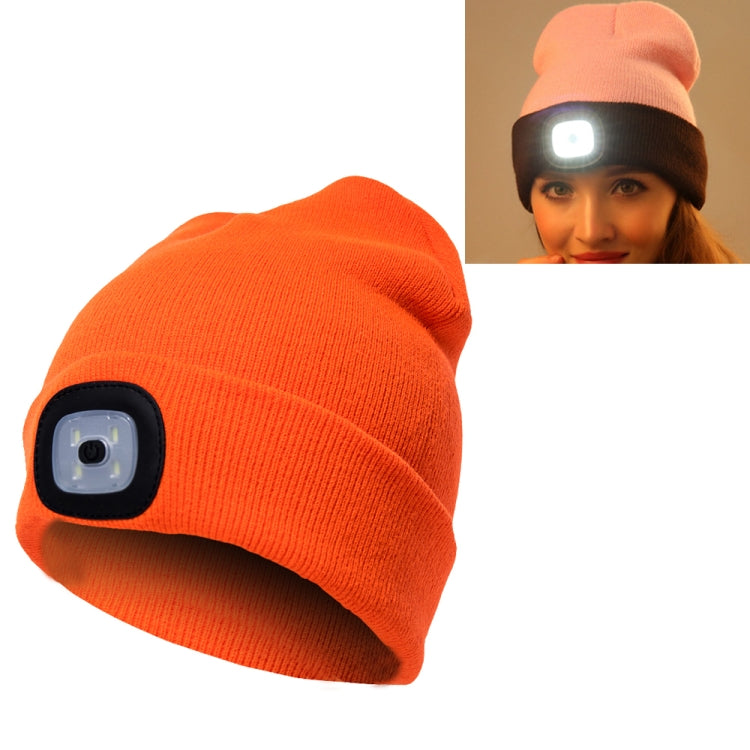 Cappello invernale unisex in maglia di poliacrilonitrile caldo, berretto per adulti con 4 luci a LED, USB Type