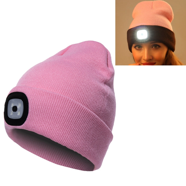 Cappello invernale unisex in maglia di poliacrilonitrile caldo, berretto per adulti con 4 luci a LED, USB Type