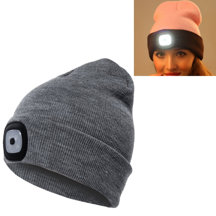 Cappello invernale unisex in maglia di poliacrilonitrile caldo, berretto per adulti con 4 luci a LED, USB Type