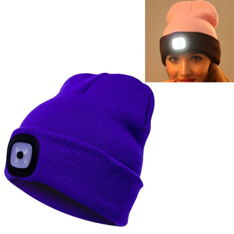 Cappello invernale unisex in maglia di poliacrilonitrile caldo, berretto per adulti con 4 luci a LED, USB Type