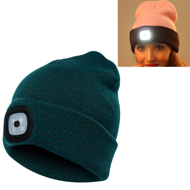 Cappello invernale unisex in maglia di poliacrilonitrile caldo, berretto per adulti con 4 luci a LED, USB Type