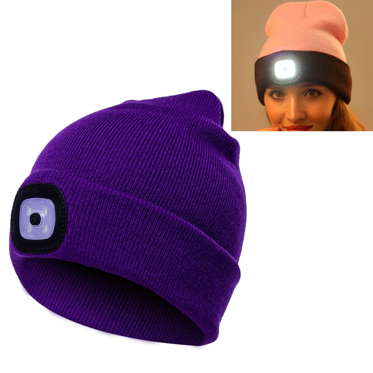 Cappello invernale unisex in maglia di poliacrilonitrile caldo, berretto per adulti con 4 luci a LED, USB Type