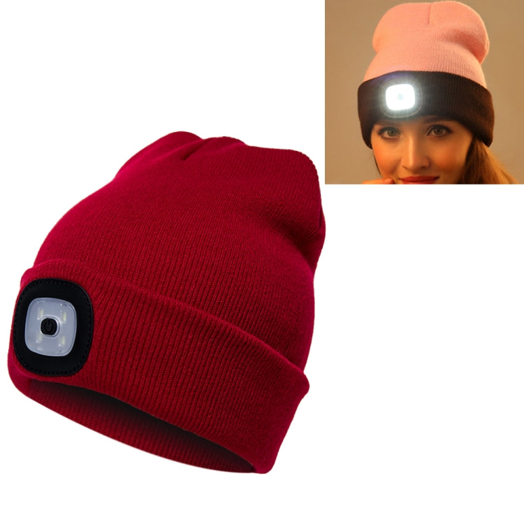 Cappello invernale unisex in maglia di poliacrilonitrile caldo, berretto per adulti con 4 luci a LED, USB Type