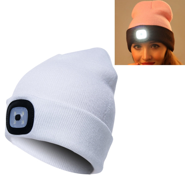 Cappello invernale unisex in maglia di poliacrilonitrile caldo, berretto per adulti con 4 luci a LED, USB Type