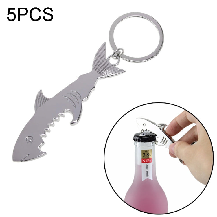 Ciondolo chiave per auto con apribottiglie multifunzione squalo da 5 pezzi, dimensioni: 13,5x3 cm, Shark shape