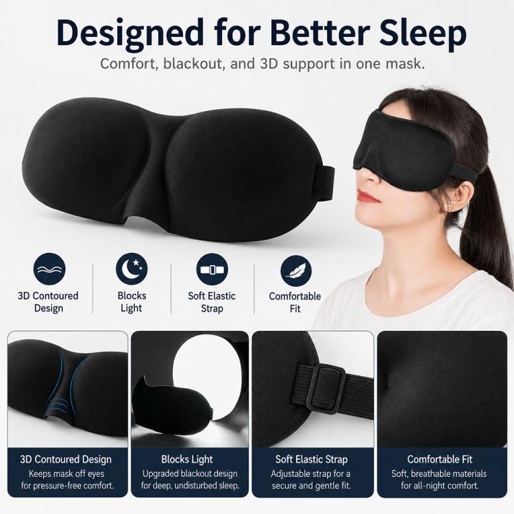 Maschera per dormire 3D in poliestere e spugna
