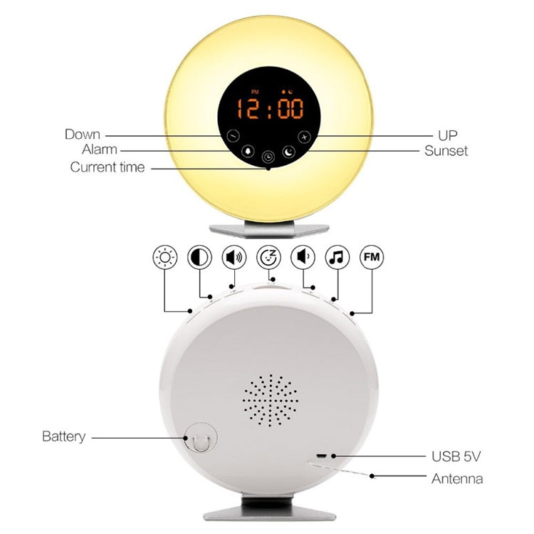 Sveglia multifunzione con luce sveglia intelligente touch LED con radio FM, USB