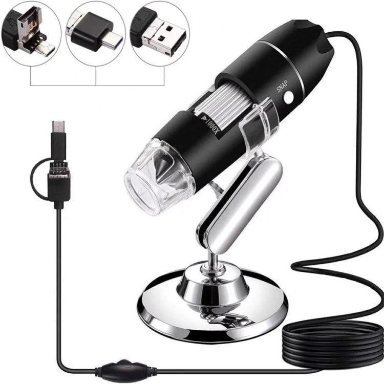 HD Image Sensor with 1600X Magnifying Glass 3 in 1 USB Digital Microscope with 8 LED and Professional Stand