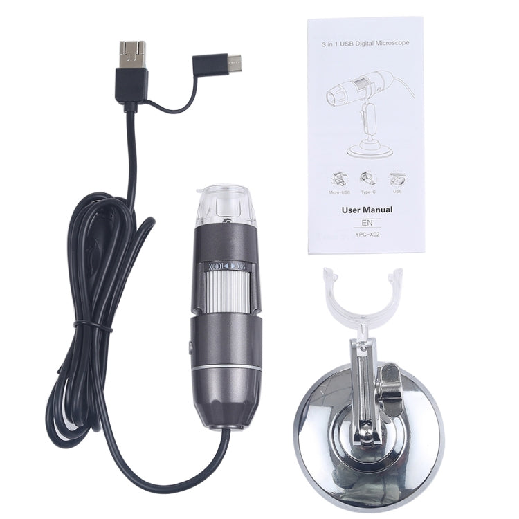 HD Image Sensor with 1600X Magnifying Glass 3 in 1 USB Digital Microscope with 8 LED and Professional Stand