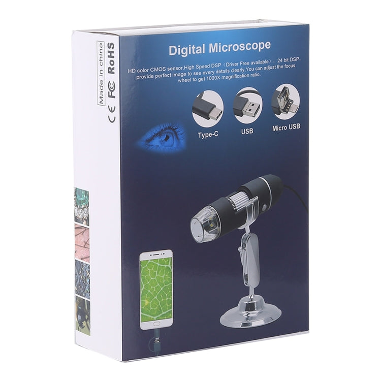 Sensore di immagine HD con lente d'ingrandimento 1600X Microscopio digitale USB 3 in 1 con 8 LED e supporto professionale