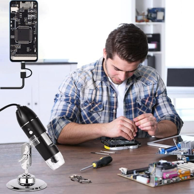 HD Image Sensor with 1600X Magnifying Glass 3 in 1 USB Digital Microscope with 8 LED and Professional Stand