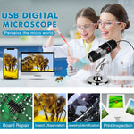 HD Image Sensor with 1600X Magnifying Glass 3 in 1 USB Digital Microscope with 8 LED and Professional Stand