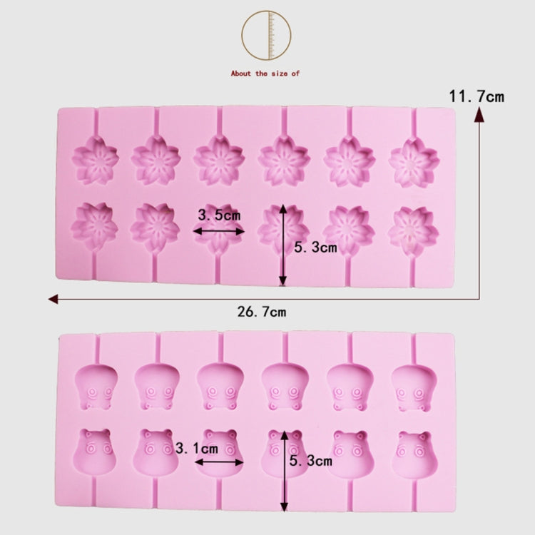 Stampi per cioccolato in silicone fai-da-te da 12 capacità (forma lecca-lecca), Cherry Blossoms Shape, Cow Shape, Lollipop Shape