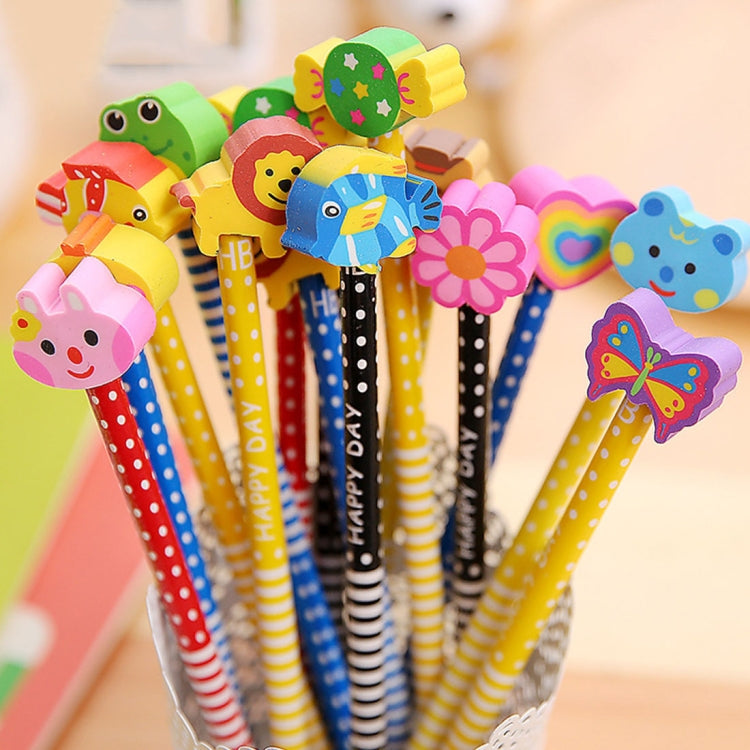 Cancelleria creativa Serie di animali dei cartoni animati Matita HB in legno con gomma Matite per bambini per articoli per ufficio scolastico per bambini, consegna casuale di colori, HB Pencil with Eraser