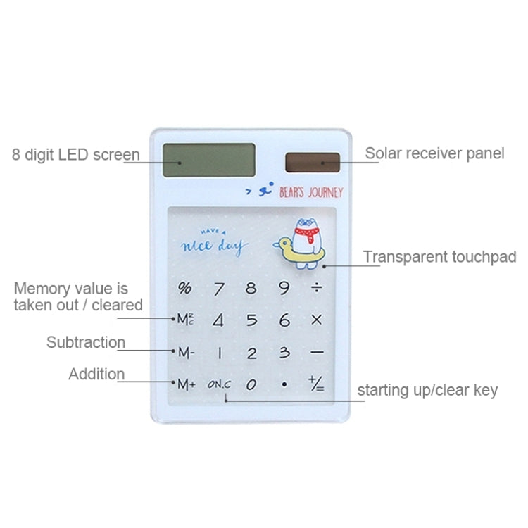 Calcolatrice LED 8 cifre con touch pad trasparente e pannello sol