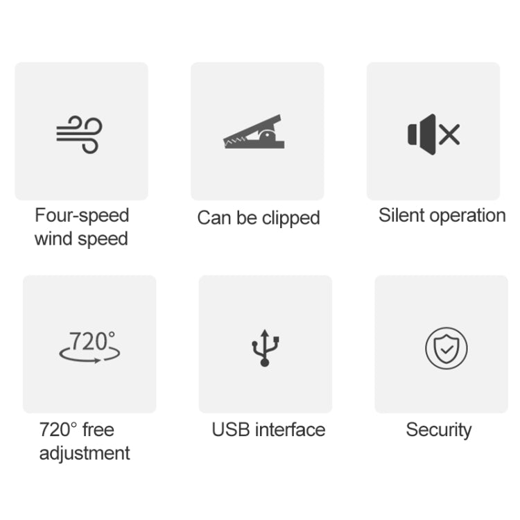 Ventola con clip per ventola da tavolo portatile con ricarica USB OCUBE D603 da 4 W, con controllo a 4 velocità