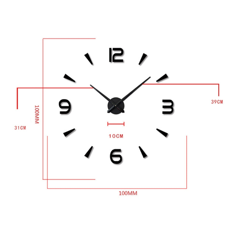 Camera da letto Decorazione della casa Orologio Specchio 3D senza cornice Grande adesivo da parete fai da te Orologio muto, Dimensioni: 100 * 100 cm, 3M013S (Black), 3M013S (Gold), 3M013S (Silver)