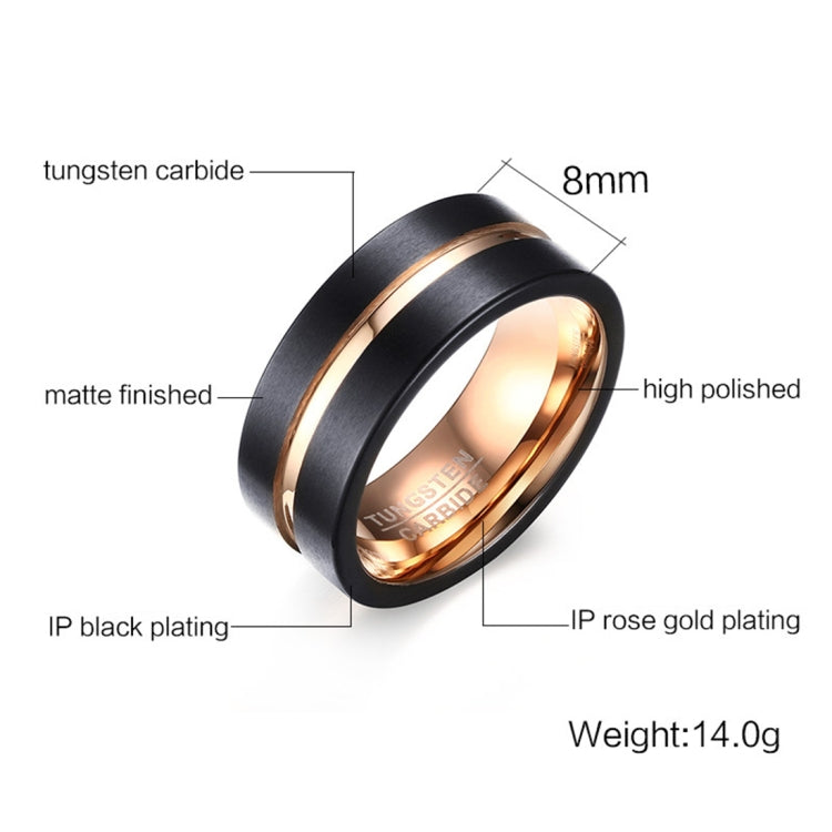 Anello classico da uomo in stile europeo e americano Anello placcato in oro rosa spazzolato a mano in carburo di tungsteno puro, misura: 7, diametro: 17,4 mm, perimetro: 55 mm, Size: 7