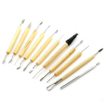 Set coltelli scultura argilla in legno 11 pezzi