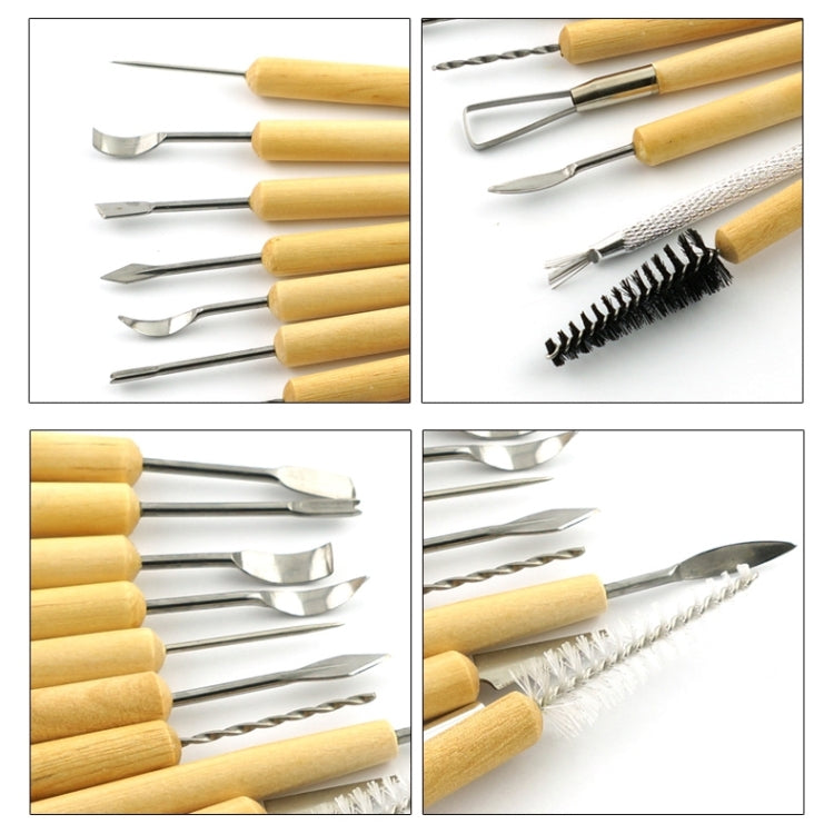 Set coltelli scultura argilla in legno 11 pezzi