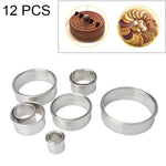 12 pezzi/set strumenti per la cottura di ciambelle e mousse per stampi da taglio a forma rotonda in acciaio inossidabile, Round Shape(12 PCS / Set)