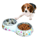 Ciotole doppie staccabili impermeabili in acciaio inossidabile con stampa di modelli di cartoni animati Ciotole per cani e gatti, dimensioni: L, 30,5 * 16 * 5,5 cm