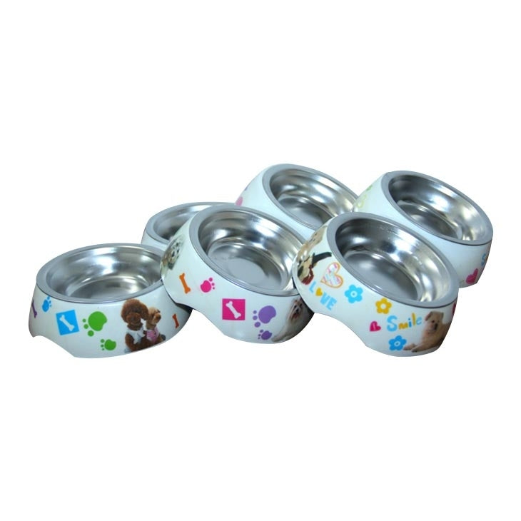 Ciotole doppie staccabili impermeabili in acciaio inossidabile con stampa di modelli di cartoni animati Ciotole per cani e gatti, dimensioni: L, 30,5 * 16 * 5,5 cm