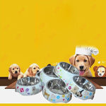Ciotole doppie staccabili impermeabili in acciaio inossidabile con stampa di modelli di cartoni animati Ciotole per cani e gatti, dimensioni: L, 30,5 * 16 * 5,5 cm