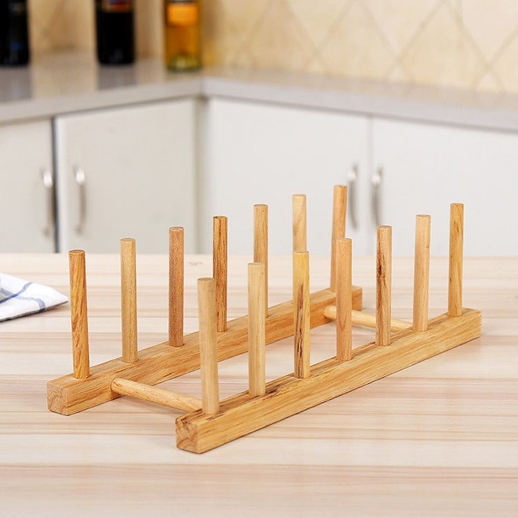 Portapiatti scolapiatti in legno massello 32x8x6 cm 6 scomparti