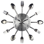 Posate Orologio da parete da cucina in metallo Cucchiaio Forchetta Orologi da parete creativi al quarzo Design moderno Orologio decorativo, Argento, Silver
