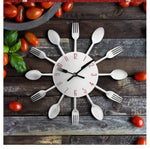 Posate Orologio da parete da cucina in metallo Cucchiaio Forchetta Orologi da parete creativi al quarzo Design moderno Orologio decorativo, Argento, Silver