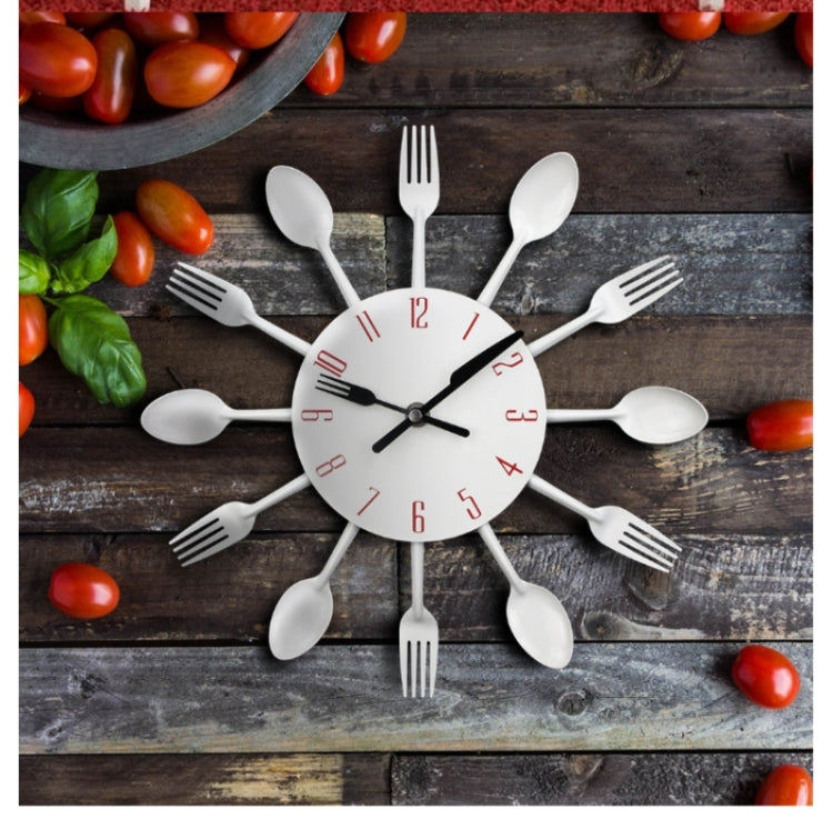 Posate Orologio da parete da cucina in metallo Cucchiaio Forchetta Orologi da parete creativi al quarzo Design moderno Orologio decorativo, Argento, Silver