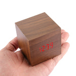 Orologio da tavolo in legno con display digitale a LED, sveglia con display di ora, data e temperatura, Wood Clock