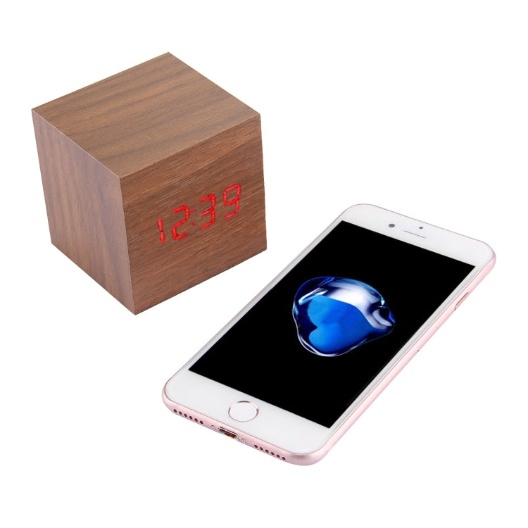 Orologio da tavolo in legno con display digitale a LED, sveglia con display di ora, data e temperatura, Wood Clock