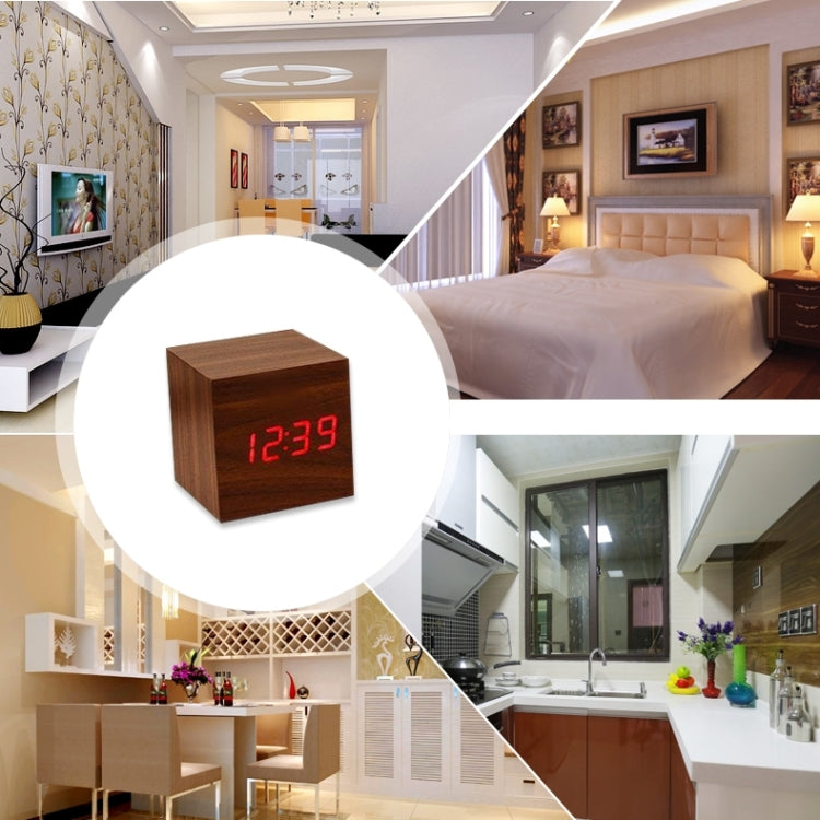 Orologio da tavolo in legno con display digitale a LED, sveglia con display di ora, data e temperatura, Wood Clock