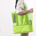 Borsa a tracolla portatile da picnic in spiaggia con borsone sportivo in rete a doppio strato, Double Layer Handbag(Black), Double Layer Handbag(Green), Double Layer Handbag(Blue), Double Layer Handbag(Red)